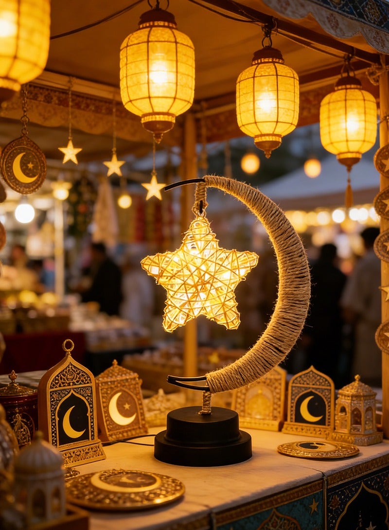 يواوليتي مصابيح طاولة رمضان، مصابيح زينة رمضان، مصابيح قمر ونجوم رمضان لتزيين غرفة النوم المنزلية وسطح المكتب - Image 2